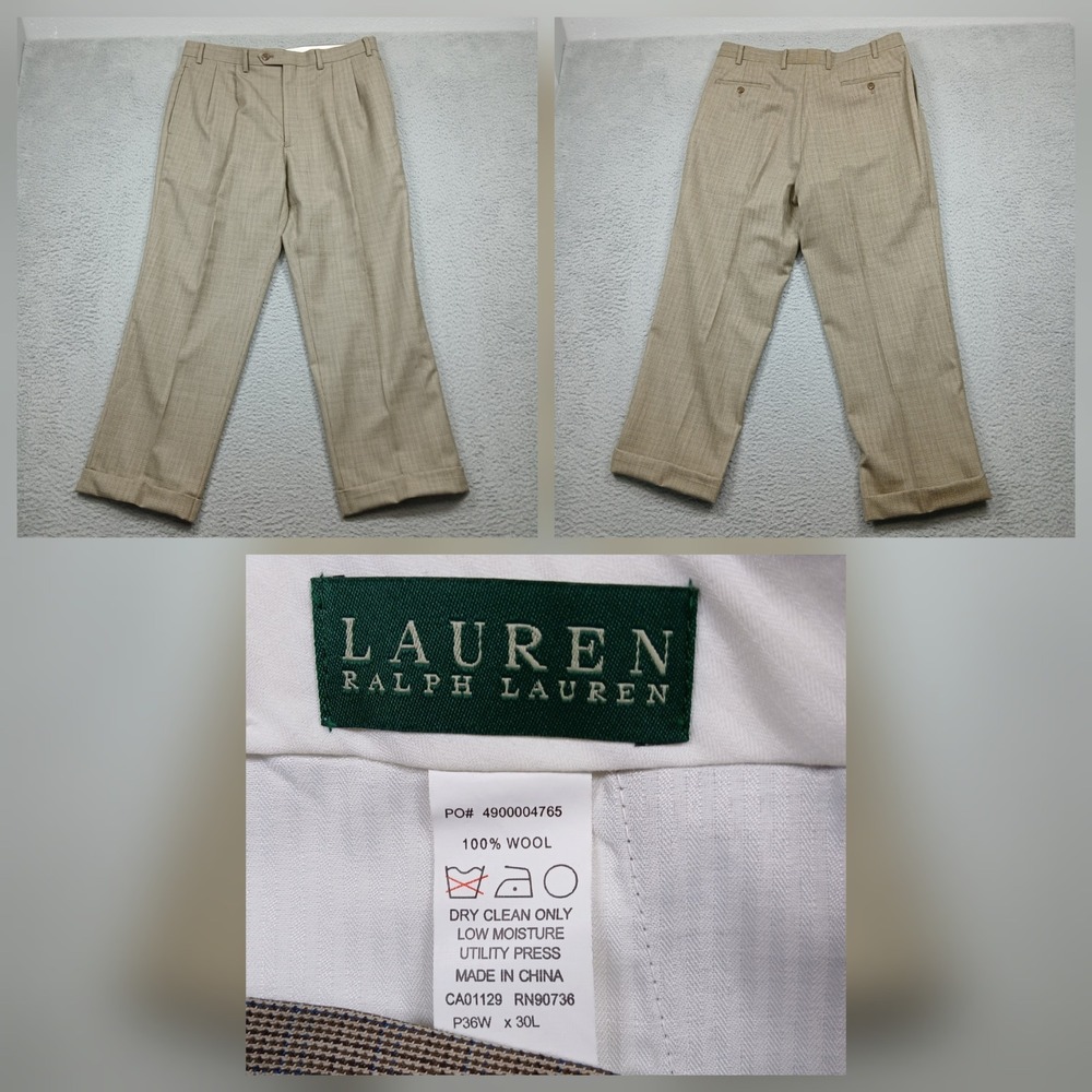 Lauren Ralph Lauren‎ Wool Dress Pants Men's 36x30 Tan Cuffed Pleated